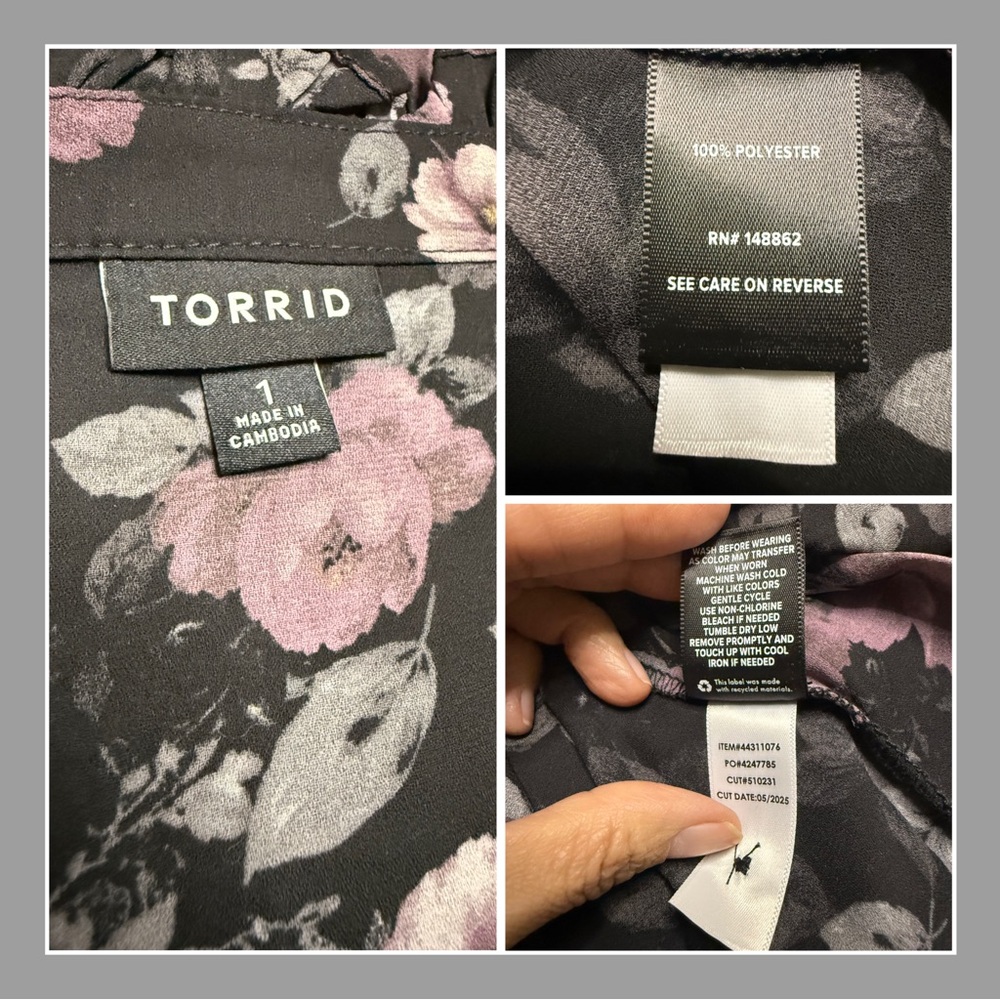 🖤💐NWOT Torrid Dark Floral Blouse Size 1X | Cottagecore Corporate Goth 💐🖤 - Picture 3 of 3